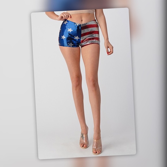 New Version Sequin Stars & Stripes Booty Shorts - Picture 4 of 13